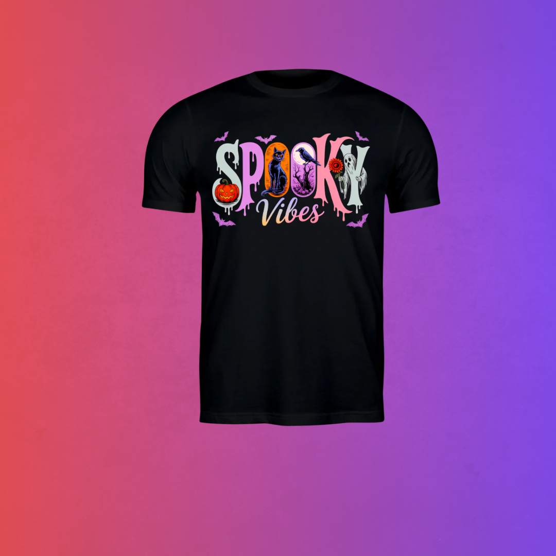 Spooky Vibes Halloween Graphic Tee β Black Spooky Season Shirt