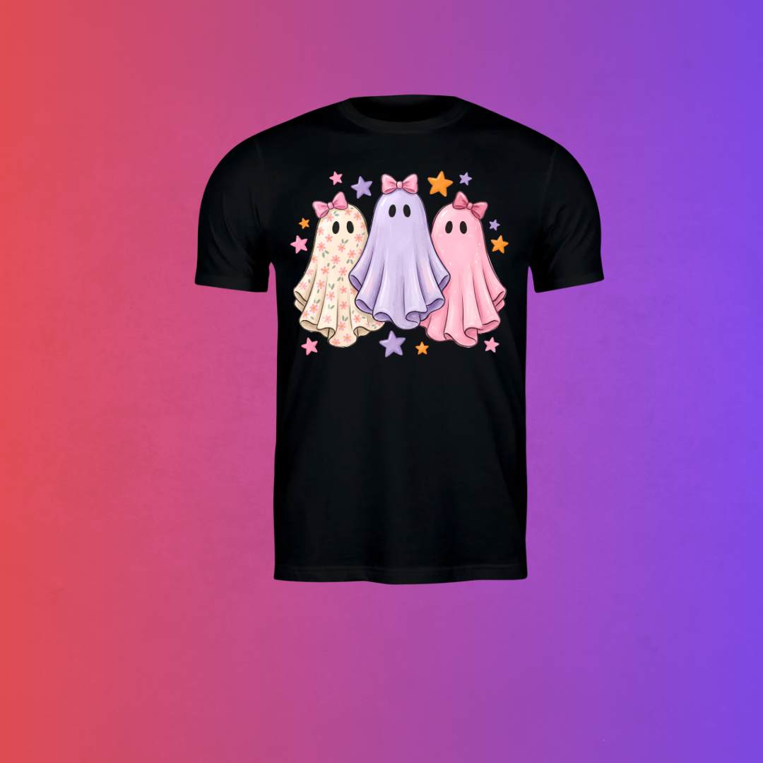 Pastel Ghost Trio Halloween Graphic Tee – Cute Girly Spooky Shirt