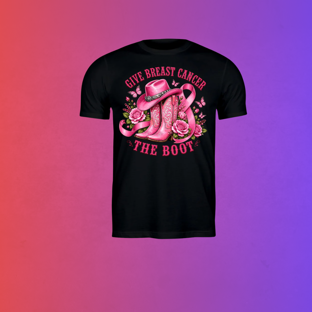 Give Breast Cancer the Boot Western Awareness T-Shirt