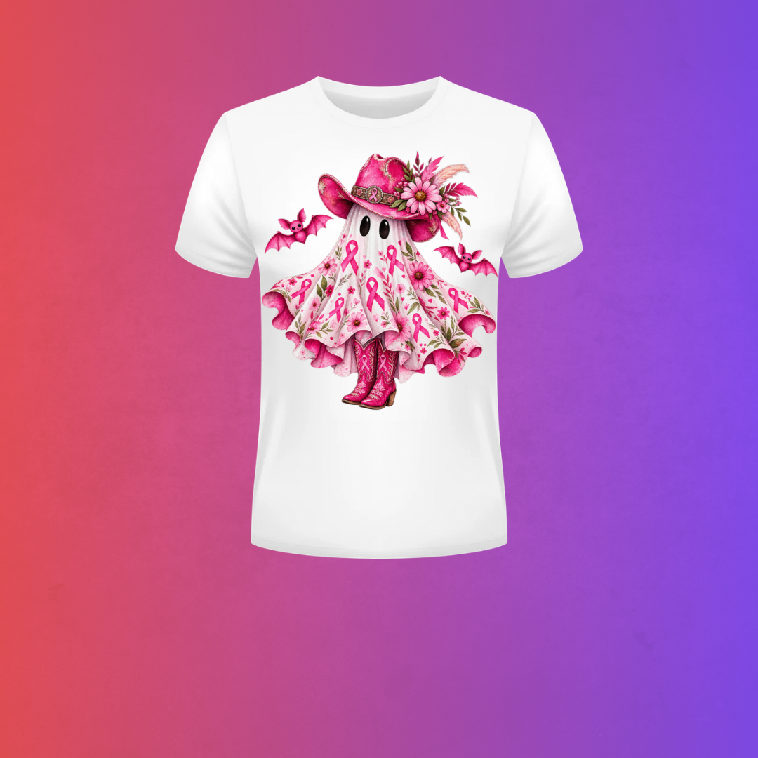 Cowgirl Ghost Breast Cancer Awareness Halloween T-Shirt